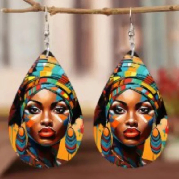 Boho/Tribal Set 2 pairs earrings, Wooden Treasure Chest and Satin Drawstring Bag - Picture 8 of 16